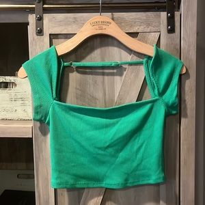 Rustty dustty Kelly Green Ribbed Cropped Baby Tee with Cap Sleeves,Small,NWT